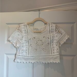 Spell & The Gypsy Abigail Lace Cropped Top White - Size S